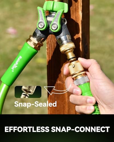 RAINPOINT Garden Hose Nozzle and Quick Connector Set, 7 Spray Patterns Heavy Duty Metal Hose Nozzle with Adjustable Flow Control, 3/4 Inch Solid Brass Quick Connectors for Easy Switching