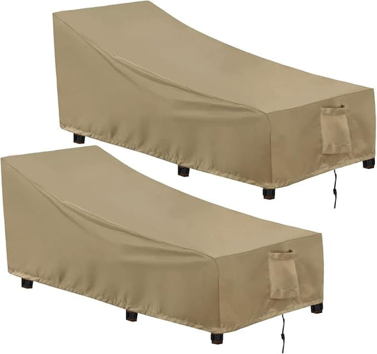 OutdoorLines Outdoor Waterproof Patio Chaise Lounge Chair Cover - UV Resistant Lounger Covers Heavy Duty Weatherproof Patio Sofa Furniture Covers, 2 Packs, 84Wx32Dx32H Inches, Camel