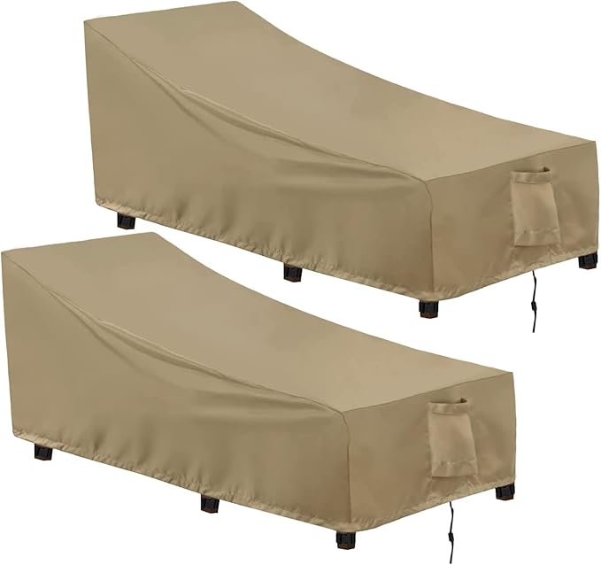 OutdoorLines Outdoor Waterproof Patio Chaise Lounge Chair Cover - UV Resistant Lounger Covers Heavy Duty Weatherproof Patio Sofa Furniture Covers, 2 Packs, 84Wx32Dx32H Inches, Camel