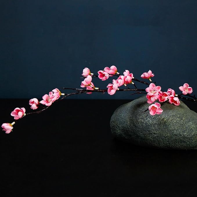 5 Pcs Artificial Plum Blossom Fake Wintersweet Long Stem Plastic Flowers Home Hotel Office Wedding Party Garden Decor 27.5'' High Pink