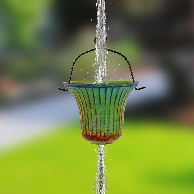 10ft Rain Chains for Outside Gutters, Eaves, Drainage | 12 Cups, Metal Rain Chain, Adjustable Length, Decorative Replacement Downspout
