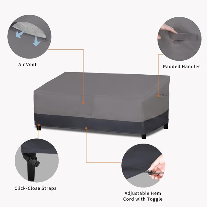 Easy-Going Waterproof Outdoor Couch Cover, Heavy Duty 4-Seater Patio Sofa Cover, Windproof Outdoor Furniture Cover with Air Vent （104Wx32.5Dx33H inch,Gray/Dark Gray)