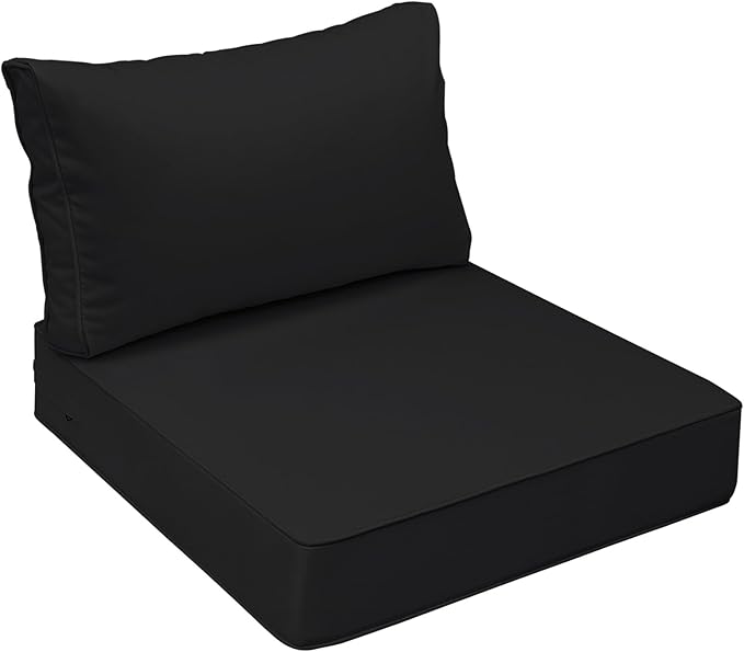 AAAAAcessories Outdoor Seat Cushions for Chairs, Fade-Resistant, Waterproof Patio Furniture Replacement Cushions, 23.5" x 25.5" x 5" + 23.5" x 13.5", Charcoal Black