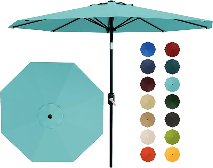 Garvee 10 ft Outdoor Patio Umbrella 8 Sturdy Ribs Outdoor Table Umbrella with Crank Lift & Push Button Tilt - UV Protection Waterproof Market Umbrellas for Pool, Deck, Yard, Garden, Lake Blue