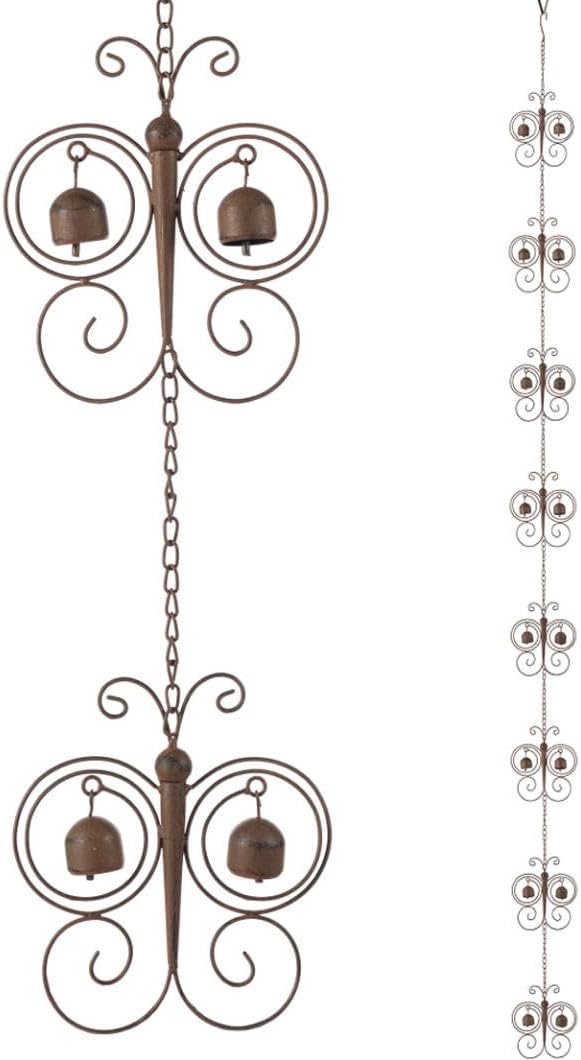 Glitzhome 8.5 FT Rain Chains for Gutters, Butterfly Bells Faux Copper Finish Rain Chains for Outside, Adjustable Rain Catcher Chain with V-Shaped Gutter