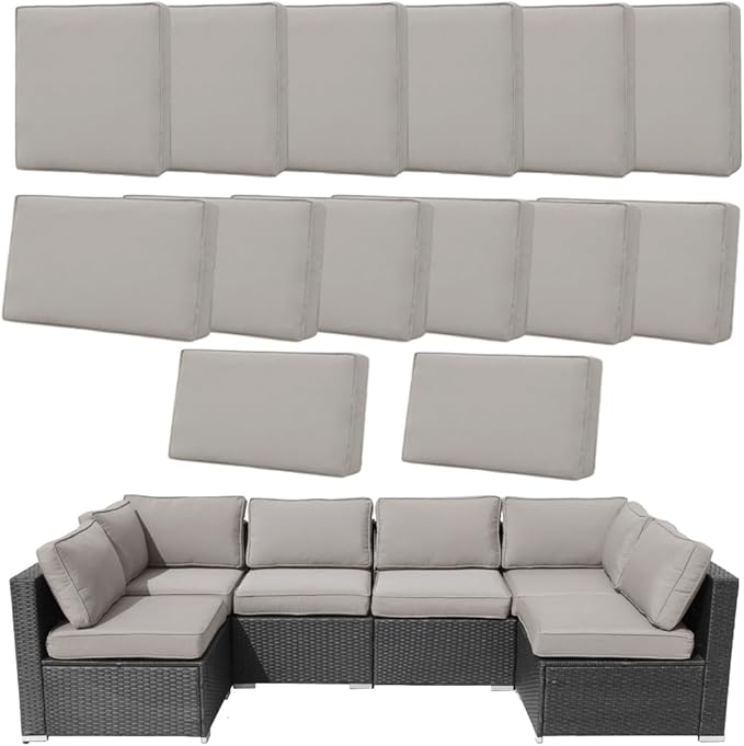 14Pcs Outdoor Cushion Covers Replacement Washable w/Zipper for 6-Seaters Sofa Patio Slipcovers Set Seat and Back Covers Only-25x25x3.15inch