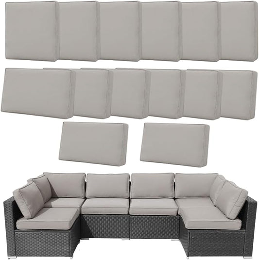 14Pcs Outdoor Cushion Covers Replacement Washable w/Zipper for 6-Seaters Sofa Patio Slipcovers Set Seat and Back Covers Only-25x25x3.15inch