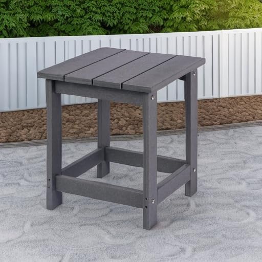 LZRS Square Patio Side Table, Heavy Duty HDPE Outdoor End Table with Wood Texture, Weatherproof Composite Table for Adirondack Chairs, Deck, Pool, Indoor/Outdoor, No Peeling or Cracking(Grey)
