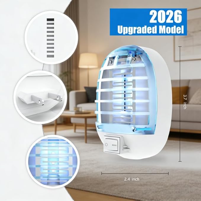Bug Zapper Indoor, Electronic Fly Trap Insect Killer, Mosquitoes Killer Mosquito Zapper with Blue Lights for Living Room, Home, Kitchen, Bedroom, Baby Room, Office(2 Packs)