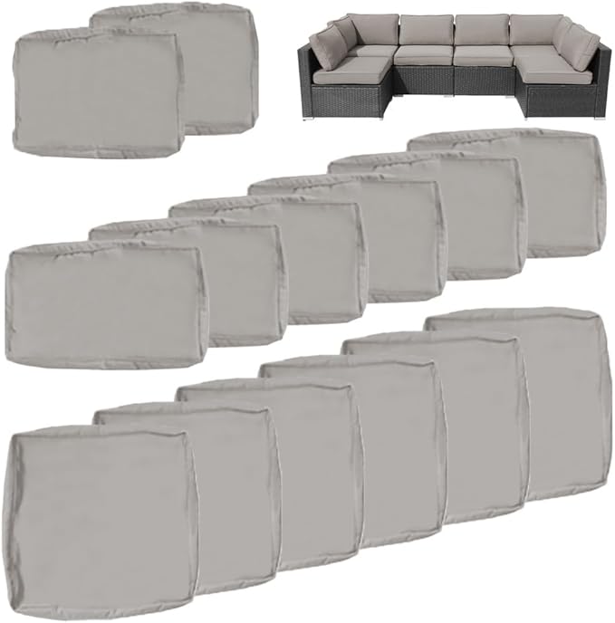 14Pcs Outdoor Cushion Covers Replacement Washable w/Zipper for 6-Seaters Sofa Patio Slipcovers Set Seat and Back Covers Only-25x25x3.15inch
