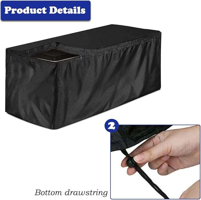 Deck Box Cover Heavy Duty Waterproof Outdoor Ottoman Bench Cover for Keter Large Deck Boxes Rectangular Storage Box Cover with Drawstring and Zipper (48x24x22in)