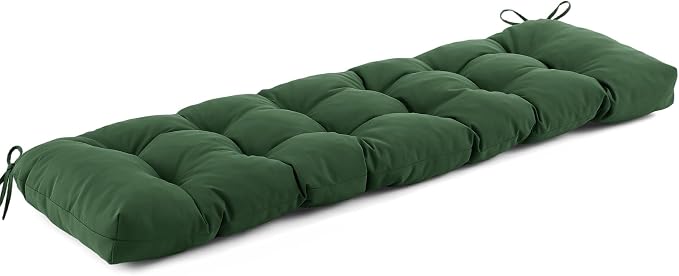 IASEAHK Outdoor Bench Cushion 59x18x5 Inch, Waterproof & Fade-Resistant Patio Furniture Cushions, Tufted Memory Foam Indoor/Outdoor Cushions for Couch Swing with Non-Slip Backing&Straps, Forest Green