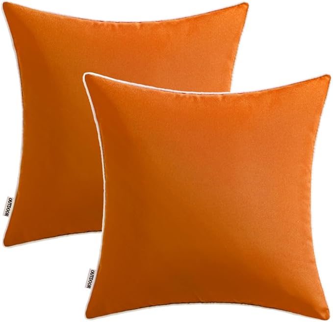 MIULEE 2 Pack Orange 18x18 Inch Square Modern Solid Color Waterproof Outdoor & Indoor Decorative Throw Pillow Covers for Patio, Tent, Bed, Sofa, Living Room