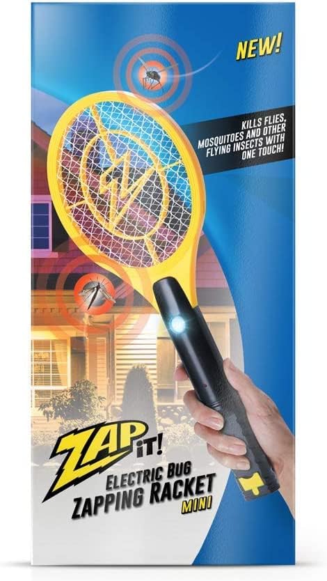 Zap It! Mini Bug Zapper - Rechargeable Mosquito, Bug Zapper Racket - Flies Zappers Indoor - 4,000 Volt - USB Charging, Super-Bright LED Light to Zap in The Dark - Safe to Touch