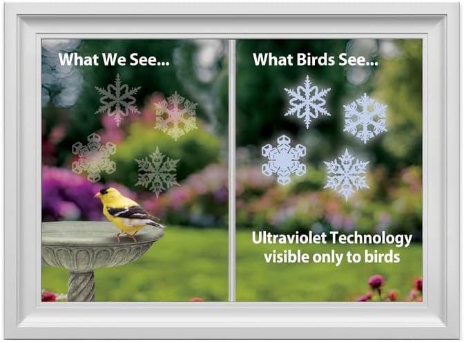 WindowAlert Snowflake Large Starter Pack - Bird Strike Prevention Decals (12 Envelopes) with UV Tester Flashlight & Application Squeegee - Made in USA