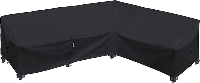 Heavy Duty Outdoor Sectional Cover, 104"X83" Waterproof 600D Patio Sectional Couch Covers, Lawn Patio Furniture Protector(Midnight Black,L-Shaped-Right Facing-104 x83)