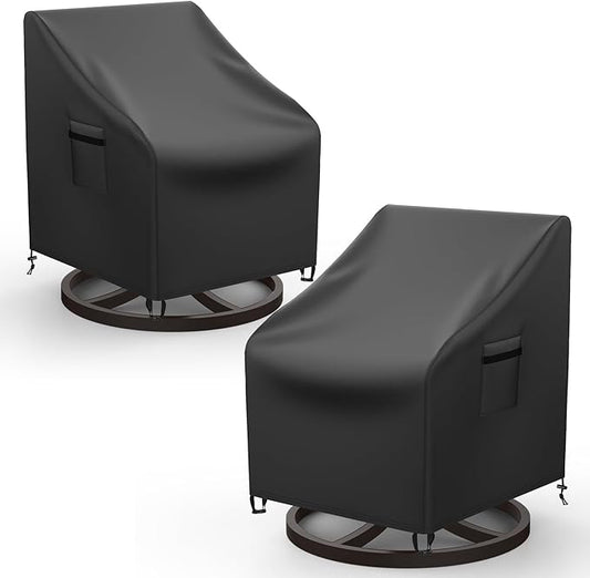 Mrrihand Outdoor Swivel Lounge Chair Cover Waterproof, 2 Pack Heavy Duty Patio Rocking Chair Covers for Outdoor Furniture, 33" W×37" D×38.5" H, Black