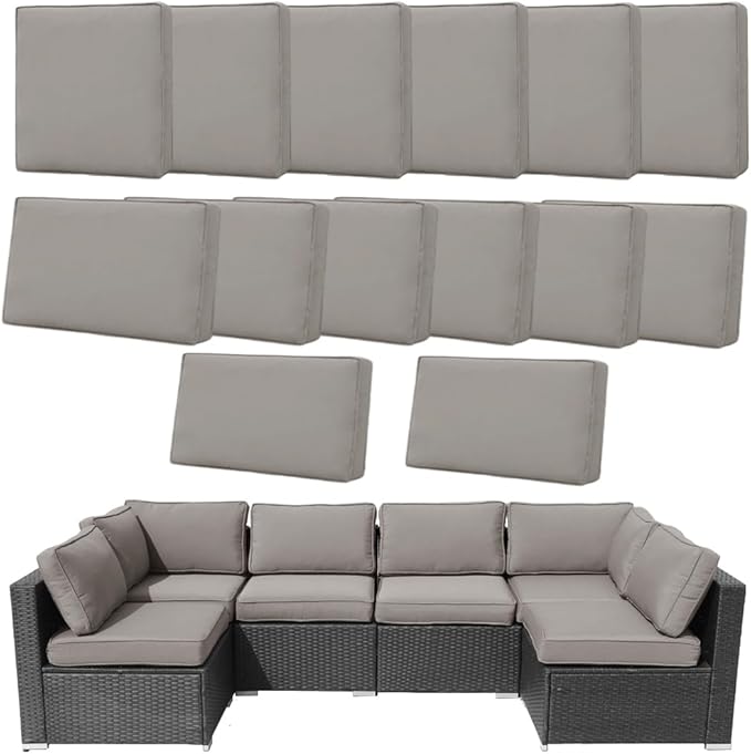 14Pcs Outdoor Cushion Covers Replacement Washable w/Zipper for 6-Seaters Sofa Patio Slipcovers Set Seat and Back Covers Only-25.6x25.6x4inch