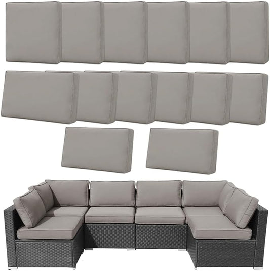 14Pcs Outdoor Cushion Covers Replacement Washable w/Zipper for 6-Seaters Sofa Patio Slipcovers Set Seat and Back Covers Only-25.6x25.6x4inch