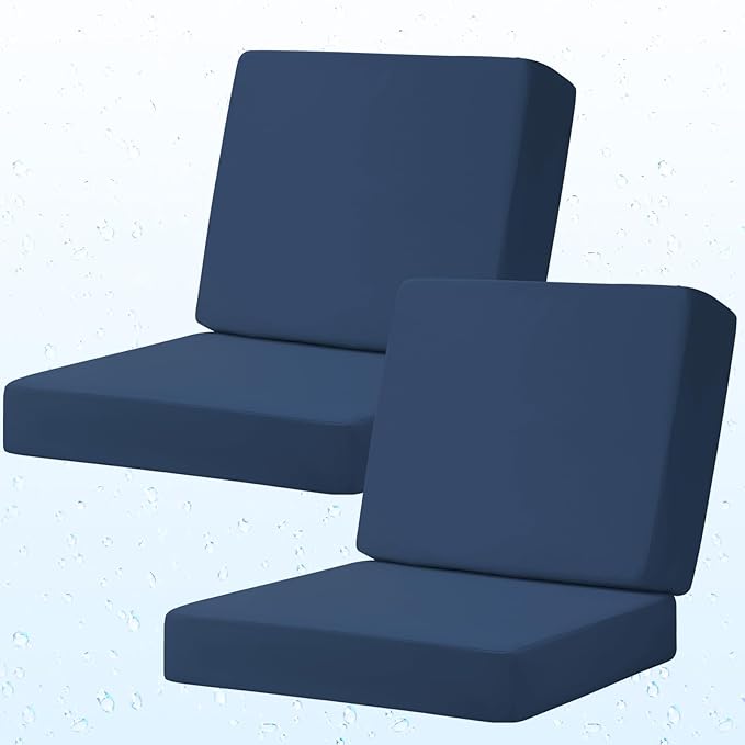 Deep Seat Patio Cushions Set of 2, 24x24 Inch Waterproof & Fade Resistant Outdoor Chair Cushions, Thick Padded Replacement Sofa Cushions for Garden Yard Furniture