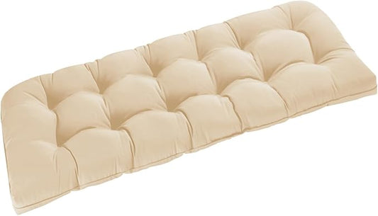 downluxe Outdoor Bench Cushion for Patio Furniture, Water Resistant Tufted Overstuffed Porch Swing Cushions, Thick Outdoor Loveseat Cushions, 59" x 18" x 5", Beige, Set of 1
