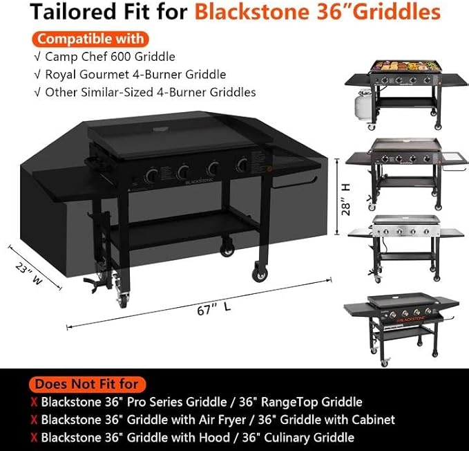 Griddle Cover for Blackstone 36" Griddle - 2026 Upgraded 1000D Heavy Duty Waterproof Flat Top Grill Cover, Tear & Fade Resistant with Buckle & Air Vents, Fits Blackstone 1528 & More 4-Burner Griddle