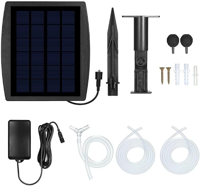 Lewisia Solar Air Pump Kit with Air Hoses and Bubble Stones 3 Working Modes Pond Aerator Bubble Oxygenator (2.5W)