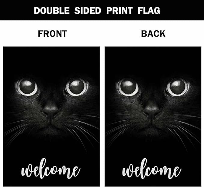 AOYEGO Cat Welcome House Flag 28 x 40 Inch Large Vertical Double Sided Black Cat Show Two Eyes Seasonal Outside Décor for Garden Yard Farmhouse Flags
