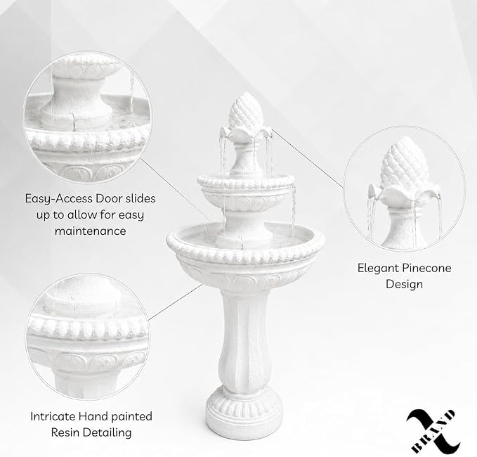 XBrand 39" 2-Tier Outdoor Freestanding Solar Water Fountain - Classic Design, White Resin Bird Bath with Pump - Ideal for Yard, Lawn and Garden, Porch Décor