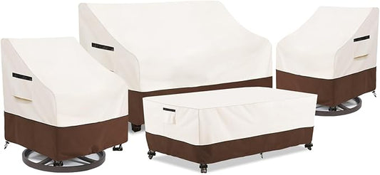 Patio Furniture Covers Set,4-Piece 600D Heavy Duty Waterproof Outdoor Furniture Cover for Patio Swivel Rocker Chairs,Loveseat and Coffee Table,Beige & Brown
