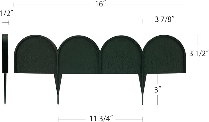 Evelyne Garden Border Edging in Half Round (Semicircle) Arched Design - 15pcs Green Yard Landscaping Fence Liner Lawn Edge Barrier - 20ft. Kit of Decorative Lawn Landscape Panels Elements