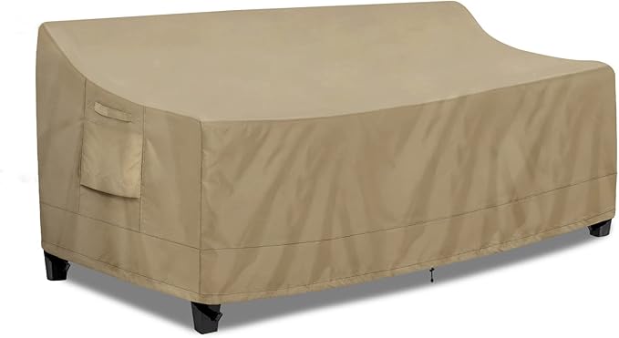 PureFit Outdoor Couch Cover Waterproof Patio Sofa Furniture Covers, 3-Seater Outdoor Cover with Air Vent and Handles, 85W x 35D x 35H Inches, Camel