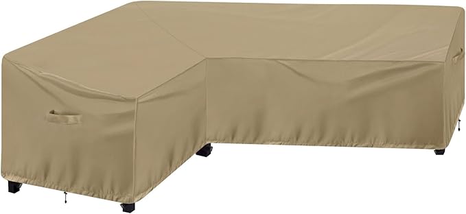 OutdoorLines Waterproof Outdoor Patio Sectional Cover - UV Resistant & Windproof L-Shaped Patio Furniture Covers for Deck, Lawn and Backyard, 420D Heavy Duty Couch Cover, Left Facing, 83"x104", Camel