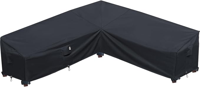 Upgraded Patio Furniture Covers, Waterproof Outdoor Sectional Cover, 600D PU Outdoor Furniture Sofa 120" x 120" L Shaped V-Shaped Outdoor Couch Cover for Lawn Outside - Midnight Black