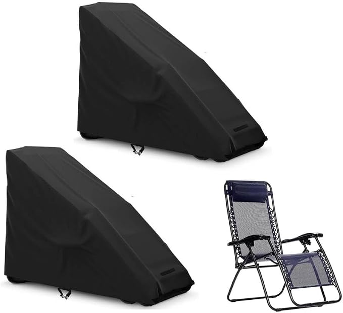 AKEfit 2PCS Zero Gravity Chair Cover Outdoor Folding Lawn Lounge Chair Covers Waterproof All Weather Dustproof Oxford Anti with Storage Bag Black