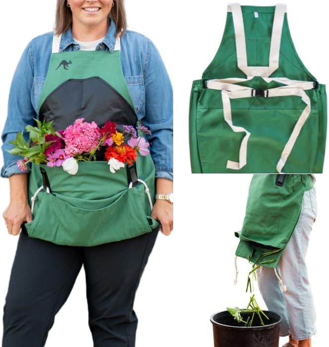 Roo Gardening Apron with Pockets for Women & Men - Canvas Garden Apron with Harvesting Pouch, Water-Resistant, Washable