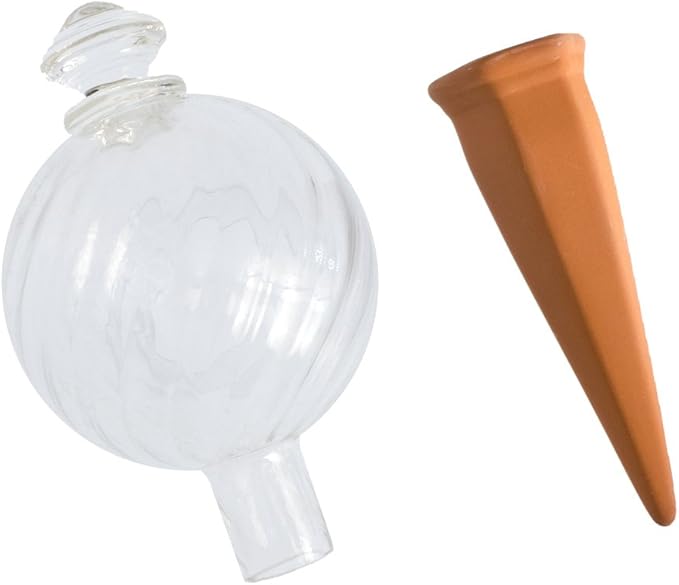 Plant Nanny 8118 12oz Clear Spiral Fluted Watering Globe and Stake Set, 3-1/2 Inch