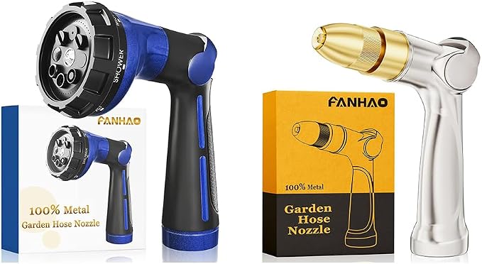 FANHAO High Pressure Spray Nozzle with Thumb Control+Heavy Duty Garden Hose Nozzle