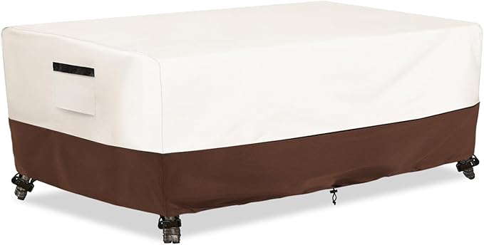 Outdoor Patio Coffee Table Cover, Waterproof Rectangular Patio Side Table Cover,Patio Furniture Covers,42 x 26 x 16 inch,Beige & Brown