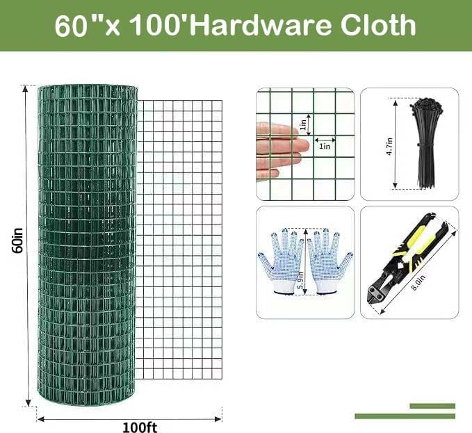 Tongmo Hardware Cloth, Chicken Wire Fencing, 19 Gauge Galvanized Wire & 1"x1" Mesh Size Welded Wire Roll Garden Fence, Poultry Netting for Rabbit/Duck/Chicken Coop (60" x 100')