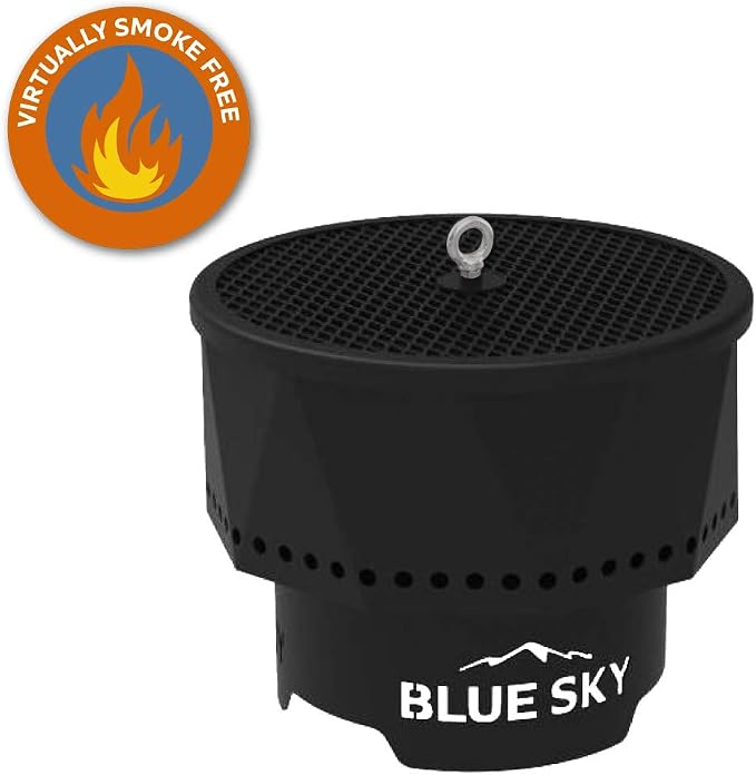 Blue Sky Outdoor Living Ridge Portable Fire Pit, Smokeless Fire Pit with Spark Screen, Lift, and Carrying Bag, Black