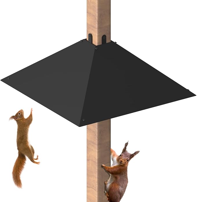 Metal Squirrel Baffle for 4x4 Post, Outside Wooden Pole Mount Squirrel Guards for Bird Feeders, 17 Inch Squirrels Deterrents Stopper to Deter Racoons, Black, 1pcs, (Patented No.: D1069260)