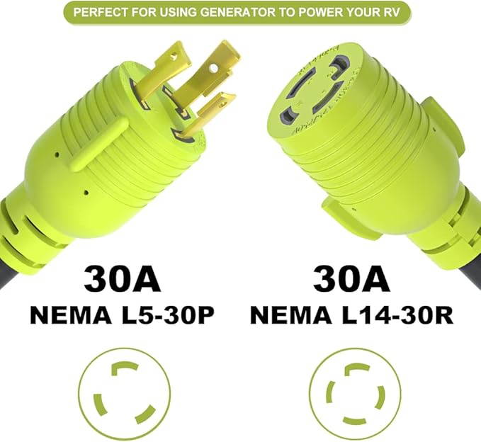 Generator Transfer Switch Adapter NEMA L5-30P Male Plug to L14-30R Female,30 Amp Generator Twist Lock 3 Prong to 4 Prong House Inlet Box,STW 10 AWG（1.5FT）