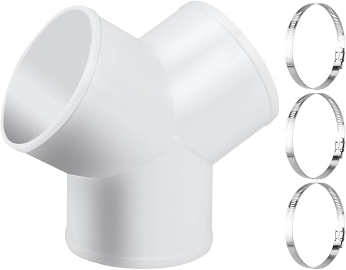 Duct Splitter, ABS Duct Connector for Exhaust Fan Dryer Vent Hose 6 Inch Dia Come With 3 Pieces Stainless Steel Hose Clamps (6 Inch Y Shape)