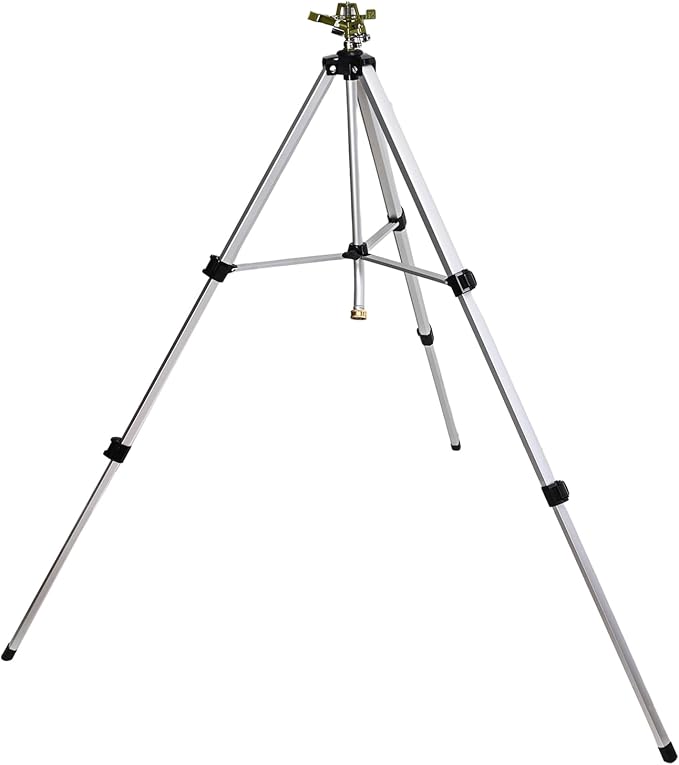 Impact Sprinkler Head on Tripod Base, Heavy Duty Lawn Sprinklers, 360 Degree Large Area Irrigation, Metal Sprinkler Nozzle with Solid Alloy Metal Extension Legs (36in)