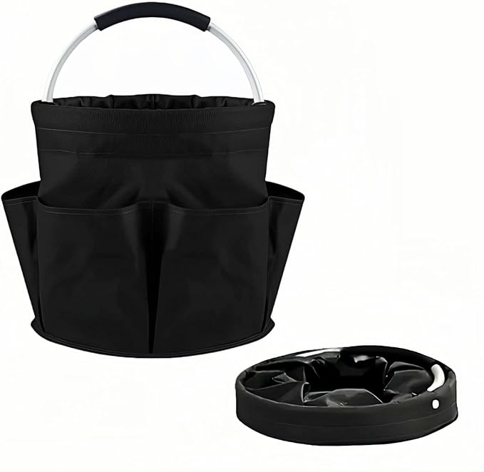 Foldable Storage Basket, Black Oxford Fabric Multi-Pocket Collapsible Basket with Handles:Portable Picnic,Beach,Garden Harvest,Market Shopping Basket,Home Storage,Bathroom Organizer Travel