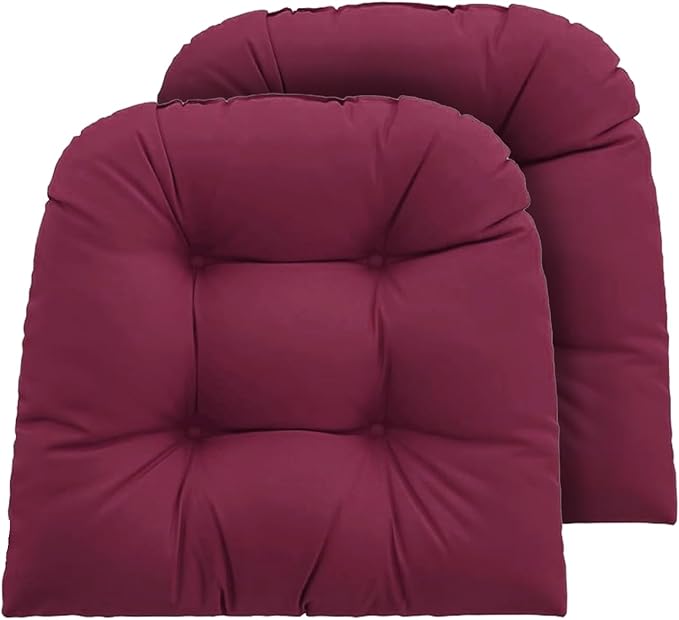 Outdoor Chair Cushions Set of 2, 19x19x4 Inch Seat Pads with Ties for Patio Wicker Chairs Garden Dining Chair, Indoor Outside Use, Fade-Resistant & Waterproof, Burgundy
