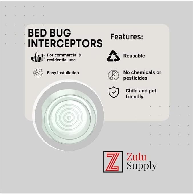 Bed Bug Interceptor Traps – Clear 4-Pack Passive Monitor & Detection Trap – Universal Fit for Bed & Furniture Legs – Reusable Non-Climbable Wall Pest Control Protection (Clear 4-Pack)