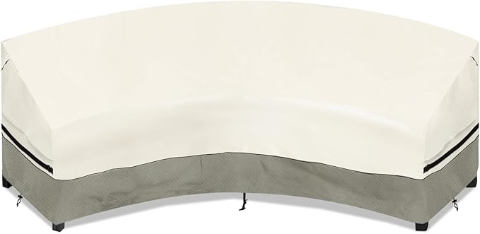 Okcool Outdoor Sectional Cover,Curved Patio Furniture Covers for 2-3 Seater Outdoor Furniture Couch,94"(Back Arc Length) / 60"(Front Arc Length) x 32"(Deep),White&Grayish Green