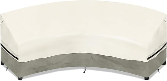 Okcool Outdoor Sectional Cover,Curved Patio Furniture Covers for 2-3 Seater Outdoor Furniture Couch,94"(Back Arc Length) / 60"(Front Arc Length) x 32"(Deep),White&Grayish Green